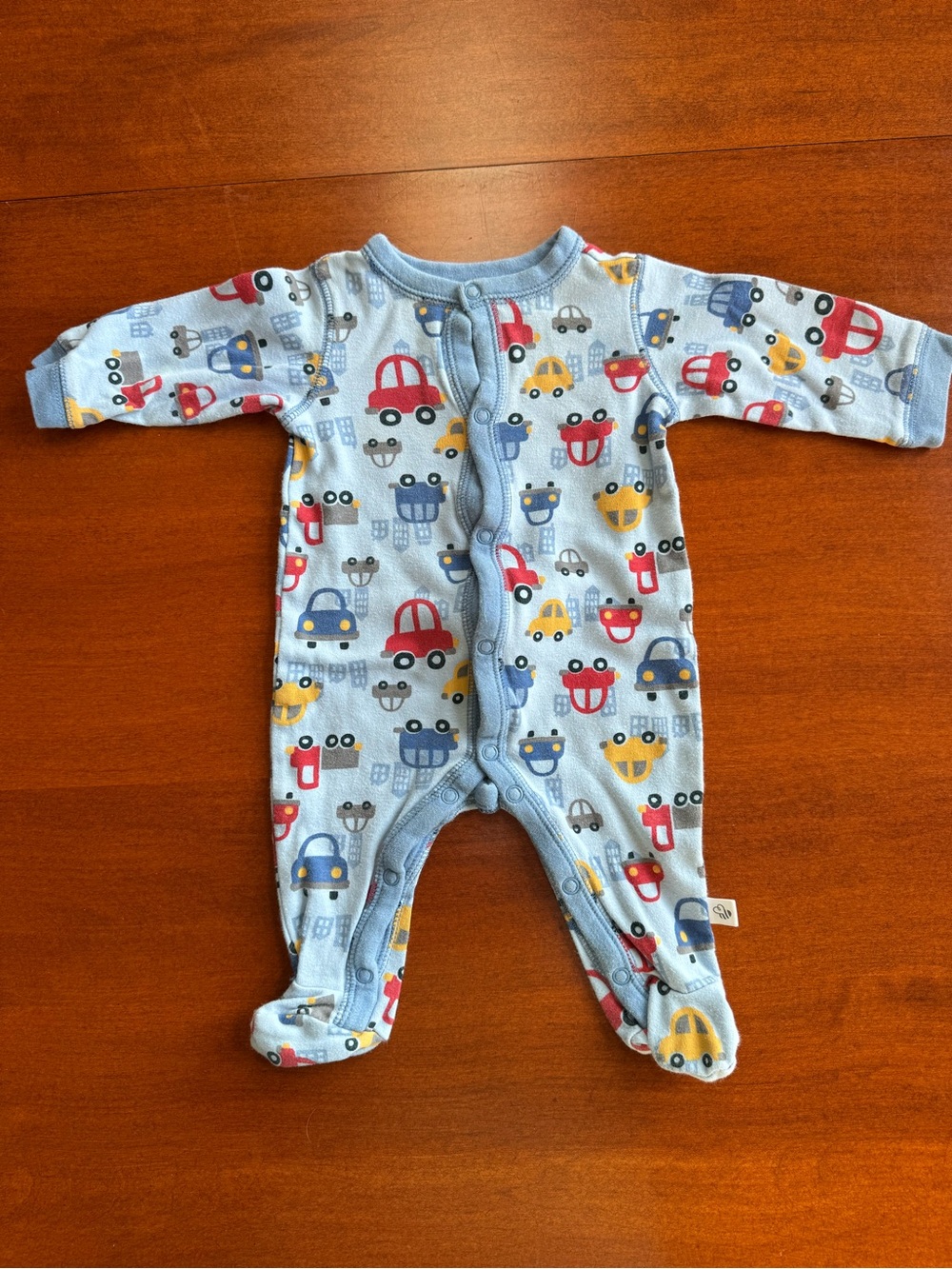 First Moments Baby 3M Cars Trucks Footed Sleeper Blue Cotton One Piece